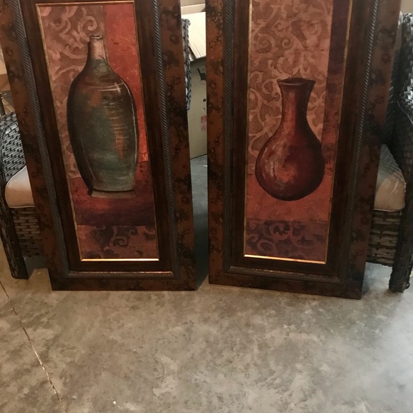 (2 of the Huge vase / pots paintings- Light wt. - 24 wd by l. 47. New condition!